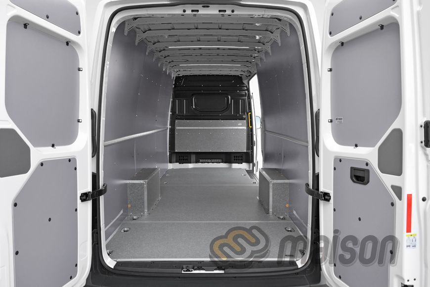 Фанерна обшивка стін фургона Crafter L5H3 (LR UH, задній/повний привід 4 х 4, довга колісна база зі звисом 4490мм, довжина вантажного відсіку 4855мм) ЛАМІНОВАНА, товщина 5 мм, спарені колеса