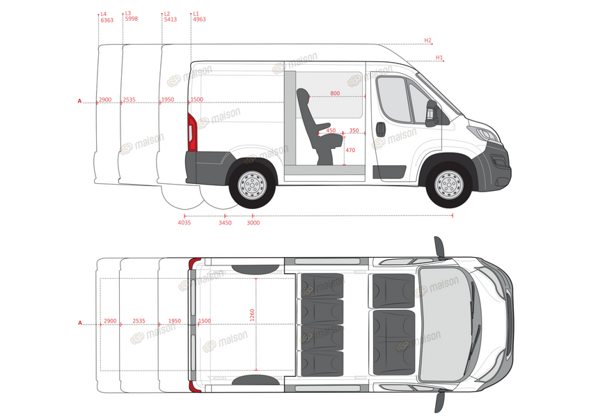 Комплект подвійної кабіни "Максі" 4-місний Veris, Movano L2Н2, праві зсувні двері